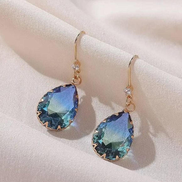 New Blue Green Glass Drop Earrings Hook Earrings Jewelry Colorful Dangle - Picture 5 of 8